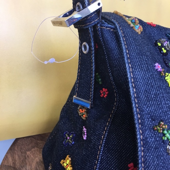 Fendi floral multi color beaded denim bag - Picture 3 of 7